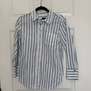 Talbots White and Blue Striped Boyfriend Shirt MP